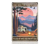 Doodlearm Forest Camping Tin Sign Vintage Funny Into The Forest I Go To Lose My Mind Metal Wall 20x30 cm Wall Art Poster for Outdoor Street Man Cave Shed Home Bar Club Wall Decor Gift