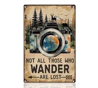 Doodlearm Retro Camera and Forest Tin Sign Not All Those Who Wander are Lost Metal Wall Decor 20x30 cm Wall Art Poster for Home Coffee Shop Kitchen Toilet Decor Gift