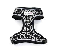 Doodlebone - Adjustable Airmesh Harness - Over Head Dog Harness with Adjustable Neck and Chest, Dual D Rings, Breathable Mesh and Reflective Trim for Walkies - Size 4-7 - Coal Leopard Reflective