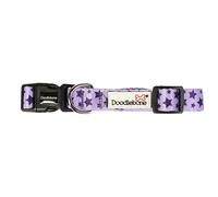 Doodlebone - Dog Collar - Adjustable Strong Collar with Secure D Ring, Strength Tested Components & Machine Washable Design for Everyday Walkies - Size 1-2, 22-30cm - Violet Stars