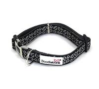 Doodlebone - Padded Dog Collar - Adjustable Breathable Comfort Collar with Reflective Stitching, Strong D Ring & Durable Metal Buckle for Daily Walks - Size 6-11 50-70cm - Coal Leopard Reflective