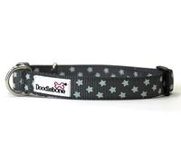 Doodlebone - Padded Dog Collar - Adjustable Breathable Comfort Collar with Reflective Stitching, Strong D Ring & Durable Metal Buckle for Daily Walks - Size 6-11 50-70cm - Grey Stars Glow In The Dark