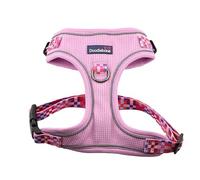 Doodlebone - Stomp Adjustable Dog Harness - Easy On Easy Off Reflective Dog Harness, Machine Washable Harness, Fully Adjustable at Neck and Chest for all breeds. (Blush Checkmate, 4-7)