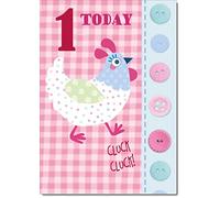 doodlecards 1st Birthday Card Age 1 Chicken Medium Size with Plain Envelope
