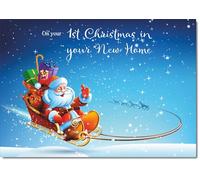 doodlecards 1st First Christmas in New Home Christmas Card Santas Sleigh Medium Size Christmas Card for 1st in New Home with Plain Envelope