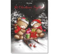 doodlecards 1st First Christmas Together Christmas Card Cute Bears at Night Medium Size Christmas Card for 1st Together with Plain Envelope