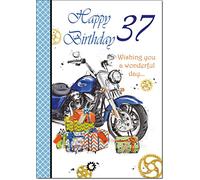 doodlecards 37th Birthday Card Age 37 Motorbike Medium Size with Plain Envelope