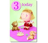 doodlecards 3rd Birthday Card Age 3 for Girl Teddy Bear Picnic