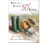 doodlecards 50th Birthday Card Age 50 Fishing Medium Size with Plain Envelope