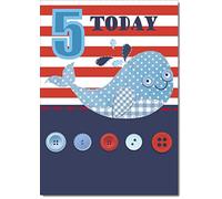 doodlecards 5th Birthday Card Age 5 Cartoon Whale Medium Size with Plain Envelope