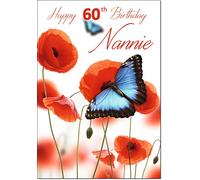 doodlecards 60th Nannie Age 60 Birthday Card Butterfly and Poppies Medium Size with Plain Envelope
