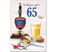 doodlecards 65th Birthday Card Age 65 Draft Beer Medium Size with Plain Envelope