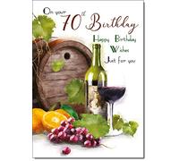 doodlecards 70th Birthday Card Age 70 Wine Vineyard Medium Size with Plain Envelope
