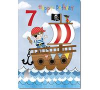 doodlecards 7th Birthday Card Age 7 Pirate Medium Size with Plain Envelope