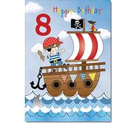 doodlecards 8th Birthday Card Age 8 Pirate Medium Size with Plain Envelope