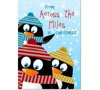 doodlecards Across The Miles Christmas Card Three Penquins Medium Size Christmas Card with Plain Envelope