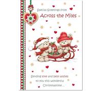 doodlecards Across The Miles Christmas Card Two Cute Bears on Sled Medium Size with Plain Envelope