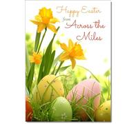 doodlecards Across The Miles Easter Card Daffodils & Eggs Medium Size with Plain Envelope