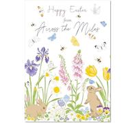 doodlecards Across The Miles Easter Card Spring Flowers with Bunnies Medium Size with Plain Envelope