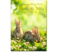 doodlecards Across The Miles Easter Card Two Bunnies on Grass Medium Size with Plain Envelope