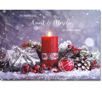 doodlecards Aunt and Uncle Christmas Card Festive Red Candle Medium Size Christmas Card for Aunt & Uncle with Plain Envelope
