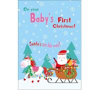 doodlecards Babys 1st Christmas Card Magic Santa'S Sleigh With Unicorn Medium Size with Plain Envelope