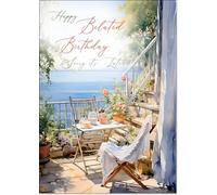 doodlecards Belated Birthday Card Amalfi Coast Large A4 Size with Plain Envelope