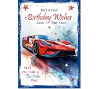 doodlecards Belated Birthday Card Ford GT40 Supercar Medium Size with Plain Envelope