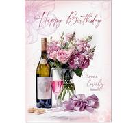 doodlecards Birthday Card for Her Roses and Red Wine Large A4 Size with Plain Envelope