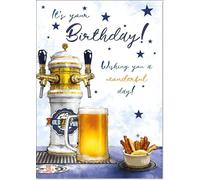 doodlecards Birthday Card for Him Beer Tap and Pint Large A4 Size with Plain Envelope