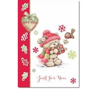 doodlecards Blank Christmas Card Cute Bear with Red Hat Large A4 Size Christmas Card with Plain Envelope