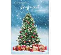 doodlecards Boyfriend Christmas Card Christmas Tree and Parcels Large A4 Size Christmas Card for Boyfriend with Plain Envelope