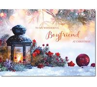 doodlecards Boyfriend Christmas Card Festive Lamp Medium Size Christmas Card for Boyfriend with Plain Envelope