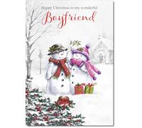 doodlecards Boyfriend Christmas Card Two Snowmen Medium Size Christmas Card for Boyfriend with Plain Envelope