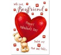 doodlecards Boyfriend Valentine's Day Card Teddy and Giant Love Heart Large A4 Size with Plain Envelope
