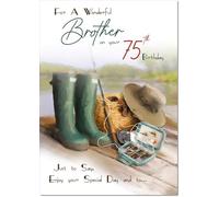 doodlecards Brother 75th Birthday Card Age 75 Fishing