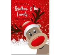 doodlecards Brother and Family Christmas Card Rudolph in Snow Large A4 Size Christmas Card for Brother & Family with Plain Envelope