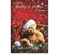 doodlecards Brother and Partner Christmas Card Bear with Santa Hat Medium Size Christmas Card for Brother & Partner with Plain Envelope