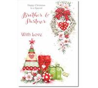 doodlecards Brother and Partner Christmas Card Heart Decorations Medium Size Christmas Card for Brother & Partner with Plain Envelope
