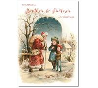 doodlecards Brother and Partner Christmas Card Victorian Style Medium Size Christmas Card for Brother & Partner with Plain Envelope