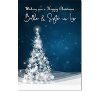 doodlecards Brother and Sister in Law Christmas Card Blue Contemporary Christmas Tree Large A4 Size Christmas Card for Brother & Sister-in-Law with Plain Envelope