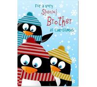 doodlecards Brother Christmas Card Three Penquins Medium Size Christmas Card for Brother with Plain Envelope