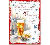 doodlecards Brother-in-Law 30th Birthday Card Age 30 Beer and Crisps