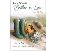 doodlecards Brother-in-Law Birthday Card Fishing Medium Size with Plain Envelope