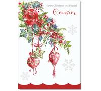 doodlecards Cousin Christmas Card Decorations Medium Size with Plain Red Envelope, 21 x 15cm