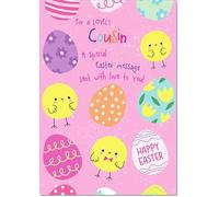 doodlecards Cousin Easter Card Pink Eggs and Chicks Medium Size with Plain Envelope