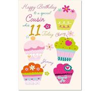 doodlecards Cousin Female 11th Birthday Card Age 11 Bright Cupcakes
