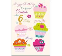 doodlecards Cousin Female 6th Birthday Card Age 6 Bright Cupcakes