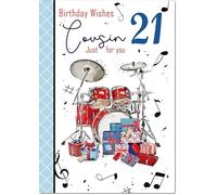 doodlecards Cousin Male 21st Birthday Card Age 21 Drumkit