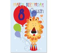 doodlecards Cousin Male 8th Birthday Card Age 8 Circus Lion